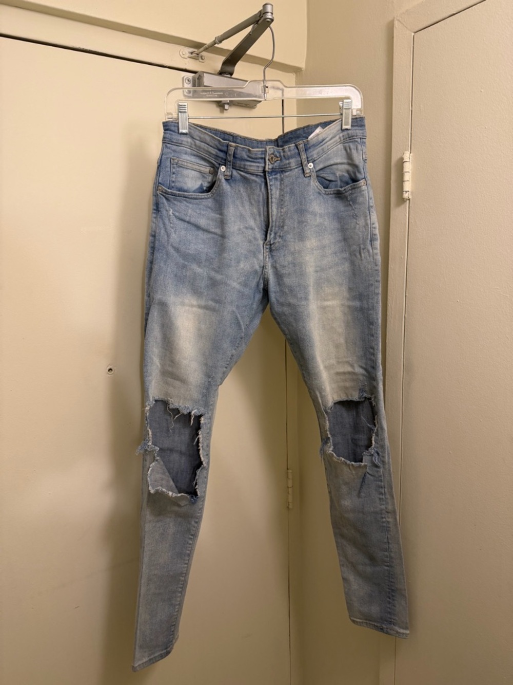 H&M Light Blue Distressed Men's Ripped Skinny Jeans